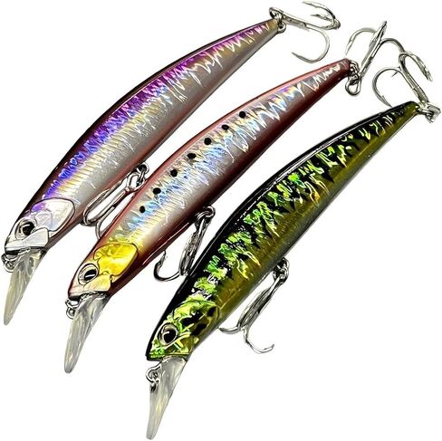 3pcs Iridescent Minnow Fishing Lures Set - 5" Sink Swimbaits, Ultra Long Casting, High-Index Plastic, Multi-Color with Treble Hooks Clear Storage Box - Perfect for Sea Fishing Bait in Saudi Arabia
