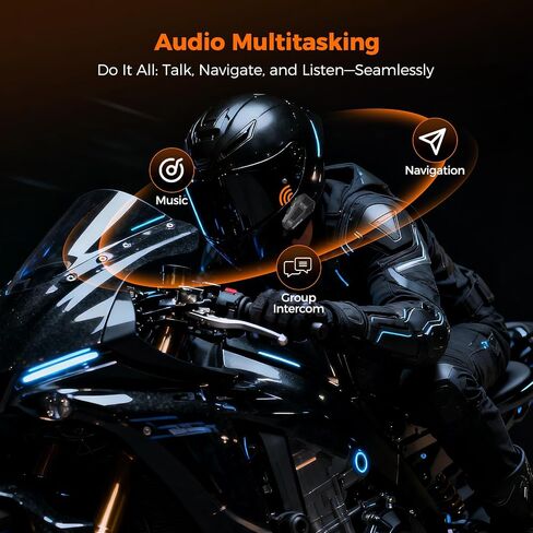 H4 Motorcycle Bluetooth Headset, 4-Rider Helmet Intercom | Dual-Chip Audio Multitasking, 1.2 Mile Range, 35H Battery, 3-Layer Noise Cancellation, IP67 Waterproof, 2 Pack in Saudi Arabia