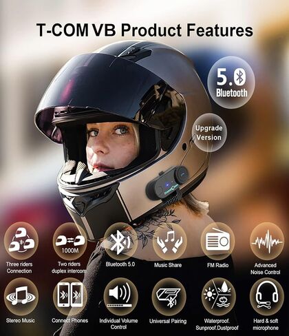 FreedConn Motorcycle Helmet Bluetooth Headset,TCOM VB with Music Sharing 2-Riders 800M Universal Intercom Communication Systems,Waterproof Motobike Interphone/FM/Siri/BT5.0/2 in 1 Mic for All Helmets | 800M 2 Riders Motorbike Intercom, Music Sharing, Blue in Saudi Arabia