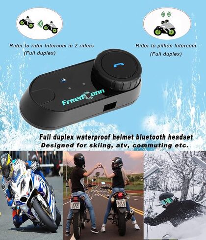 FreedConn Motorcycle Helmet Bluetooth Headset,TCOM VB with Music Sharing 2-Riders 800M Universal Intercom Communication Systems,Waterproof Motobike Interphone/FM/Siri/BT5.0/2 in 1 Mic for All Helmets | 800M 2 Riders Motorbike Intercom, Music Sharing, Blue in Saudi Arabia