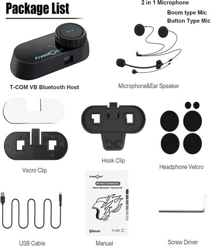 FreedConn Motorcycle Helmet Bluetooth Headset,TCOM VB with Music Sharing 2-Riders 800M Universal Intercom Communication Systems,Waterproof Motobike Interphone/FM/Siri/BT5.0/2 in 1 Mic for All Helmets | 800M 2 Riders Motorbike Intercom, Music Sharing, Blue in Saudi Arabia