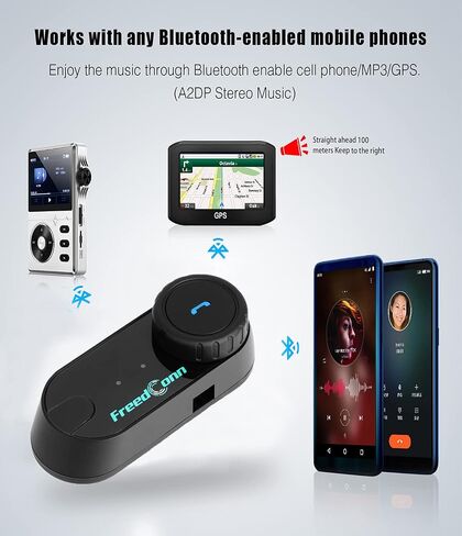 FreedConn Motorcycle Helmet Bluetooth Headset,TCOM VB with Music Sharing 2-Riders 800M Universal Intercom Communication Systems,Waterproof Motobike Interphone/FM/Siri/BT5.0/2 in 1 Mic for All Helmets | 800M 2 Riders Motorbike Intercom, Music Sharing, Blue in Saudi Arabia