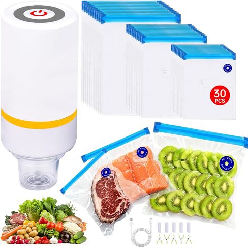 42 PCS Sous Vide Vacuum Sealer Set - 30 Reusable Bags, 5 Clips and Sealing Clips for Anova, Joule Cookers | 5 Clips and Sealing Clips for Anova, Joule Cookers Handheld Vacuum Sealer Machine, Seal Meal Saver, Portable Food Sealer in Saudi Arabia