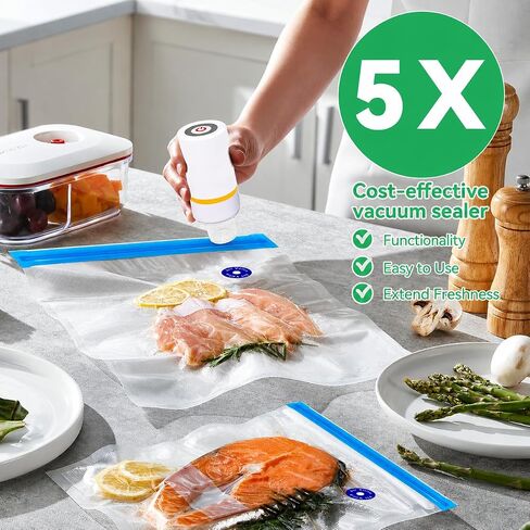 42 PCS Sous Vide Vacuum Sealer Set - 30 Reusable Bags, 5 Clips and Sealing Clips for Anova, Joule Cookers | 5 Clips and Sealing Clips for Anova, Joule Cookers Handheld Vacuum Sealer Machine, Seal Meal Saver, Portable Food Sealer in Saudi Arabia