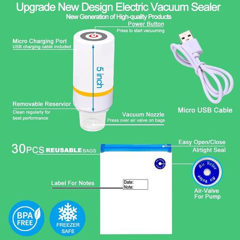 42 PCS Sous Vide Vacuum Sealer Set - 30 Reusable Bags, 5 Clips and Sealing Clips for Anova, Joule Cookers | 5 Clips and Sealing Clips for Anova, Joule Cookers Handheld Vacuum Sealer Machine, Seal Meal Saver, Portable Food Sealer in Saudi Arabia