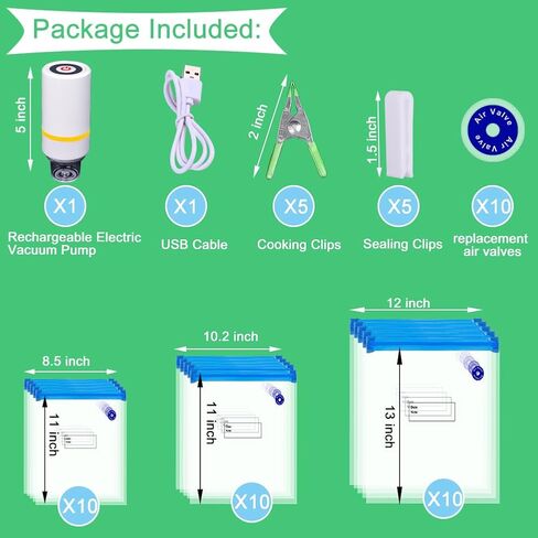 42 PCS Sous Vide Vacuum Sealer Set - 30 Reusable Bags, 5 Clips and Sealing Clips for Anova, Joule Cookers | 5 Clips and Sealing Clips for Anova, Joule Cookers Handheld Vacuum Sealer Machine, Seal Meal Saver, Portable Food Sealer in Saudi Arabia