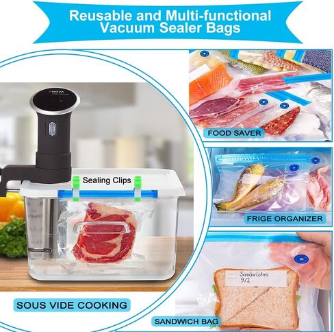 42 PCS Sous Vide Vacuum Sealer Set - 30 Reusable Bags, 5 Clips and Sealing Clips for Anova, Joule Cookers | 5 Clips and Sealing Clips for Anova, Joule Cookers Handheld Vacuum Sealer Machine, Seal Meal Saver, Portable Food Sealer in Saudi Arabia