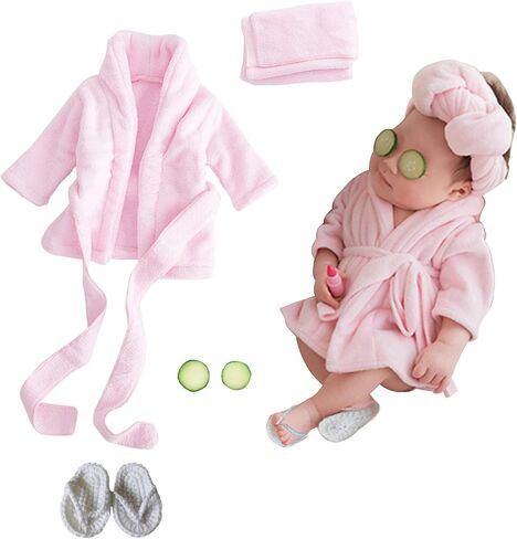 Newborn Photography Props Baby Girl 5 PCS Bathrobes Bath Towel Outfit with Slippers Cucumber Photo Props for Infant Boys Girls(0-6 Months) in Saudi Arabia