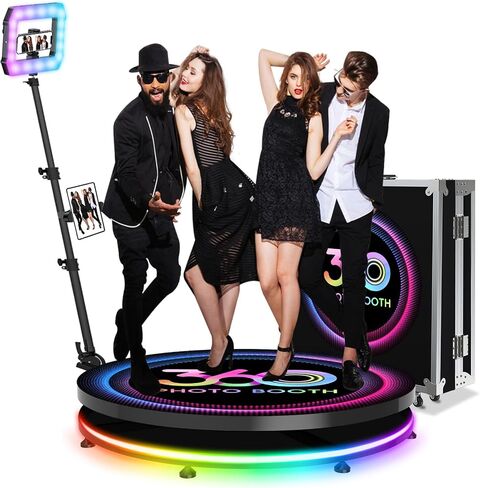 360 Photo Booth Machine 32in 3-6 PPL for Parties,Free Custom Logo,RGB Square Lights Long Battery Life 6-8H,Remote Control,360 Automatic Rotation Photography and Video Recording (32"/80CM) in Saudi Arabia