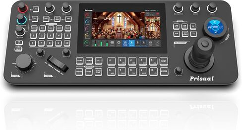 Prisual Pro Ai Joy Broadcast-Grade PTZ Camera Controller, 7" HD Color Touchscreen, 4-Channel Monitor, AI Visual Knob, Tally, PoE, HDMI, 254 Camera Control for Church, Live Streaming, Education, Studio in Saudi Arabia
