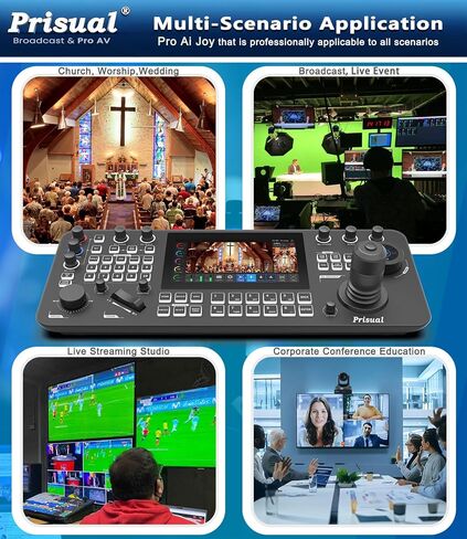 Prisual Pro Ai Joy Broadcast-Grade PTZ Camera Controller, 7" HD Color Touchscreen, 4-Channel Monitor, AI Visual Knob, Tally, PoE, HDMI, 254 Camera Control for Church, Live Streaming, Education, Studio in Saudi Arabia