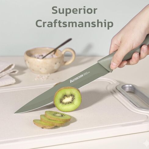 Astercook Knife Set, 13 Pieces Kitchen Knives Set with Healthy Anti-Rust Coating, Dishwasher Safe, Stainless Steel Chef Knife Sets with 6 Blade Guards, Perfect Holiday Gifts for Kitchen Green in Saudi Arabia