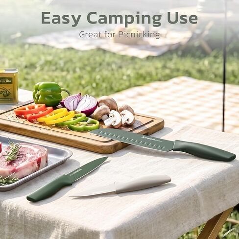 Astercook Knife Set, 13 Pieces Kitchen Knives Set with Healthy Anti-Rust Coating, Dishwasher Safe, Stainless Steel Chef Knife Sets with 6 Blade Guards, Perfect Holiday Gifts for Kitchen Green in Saudi Arabia