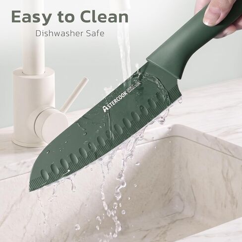 Astercook Knife Set, 13 Pieces Kitchen Knives Set with Healthy Anti-Rust Coating, Dishwasher Safe, Stainless Steel Chef Knife Sets with 6 Blade Guards, Perfect Holiday Gifts for Kitchen Green in Saudi Arabia