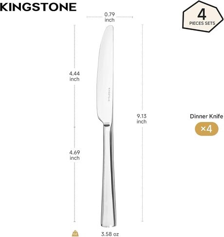 4 Piece Dinner Knives Set, Stainless Steel Knives | 9.13 Inch, Mirror Polished Blade, Sturdy, Dishwasher Safe, for Home, Restaurants, Weddings & Gift in Saudi Arabia