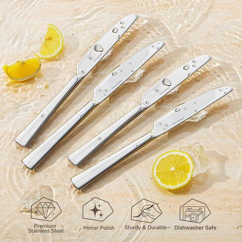 4 Piece Dinner Knives Set, Stainless Steel Knives | 9.13 Inch, Mirror Polished Blade, Sturdy, Dishwasher Safe, for Home, Restaurants, Weddings & Gift in Saudi Arabia