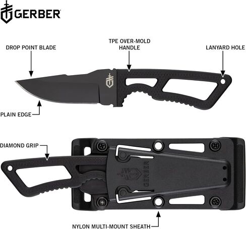 Gerber Gear Ghostrike Fixed 3.3" Blade Knife - 420HC Stainless Steel with Black Ceramic Coating, Diamond-Texture Grip, EDC, Modular Sheath, Made in USA in Saudi Arabia