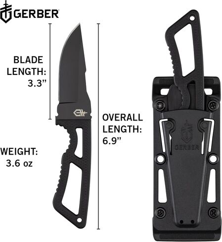Gerber Gear Ghostrike Fixed 3.3" Blade Knife - 420HC Stainless Steel with Black Ceramic Coating, Diamond-Texture Grip, EDC, Modular Sheath, Made in USA in Saudi Arabia