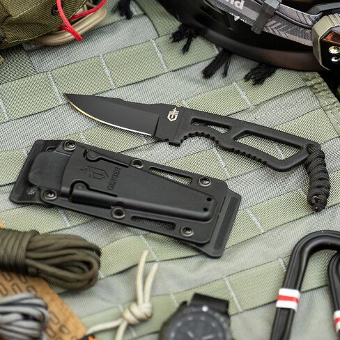 Gerber Gear Ghostrike Fixed 3.3" Blade Knife - 420HC Stainless Steel with Black Ceramic Coating, Diamond-Texture Grip, EDC, Modular Sheath, Made in USA in Saudi Arabia
