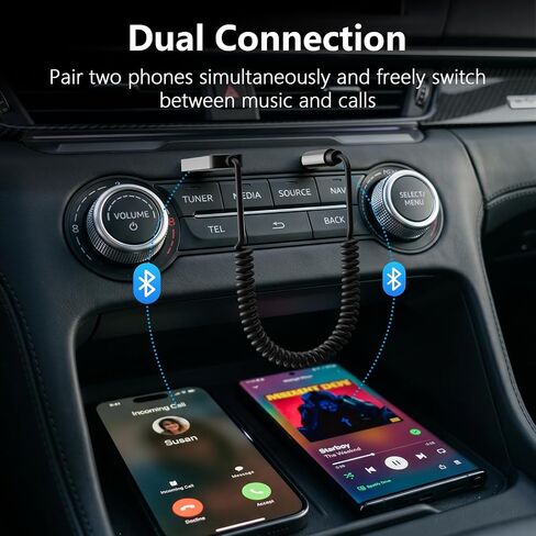 1Mii Aux Bluetooth 6.0 Car Adapter, 3.5mm Bluetooth Audio Receiver Cord | For Car Speaker Home Audio, USB Powered, Built-in Mic for Hands-Free Calls, Wireless Music Streaming, Plug & Play in Saudi Arabia