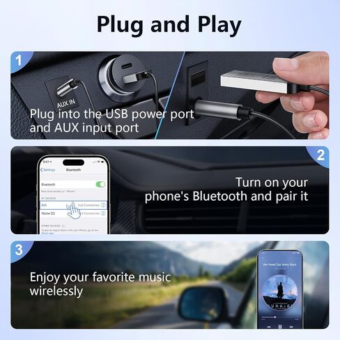 1Mii Aux Bluetooth 6.0 Car Adapter, 3.5mm Bluetooth Audio Receiver Cord | For Car Speaker Home Audio, USB Powered, Built-in Mic for Hands-Free Calls, Wireless Music Streaming, Plug & Play in Saudi Arabia
