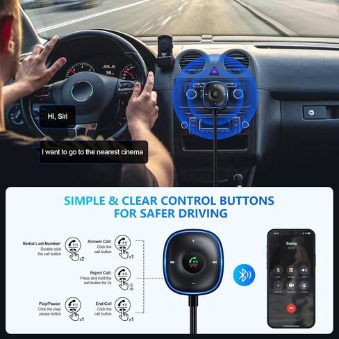 Bluetooth 5.3 Aux Car Adapter, SONRU Bluetooth Receiver for Car [Dual Connection & Mic Noise Cancellation], Aux Adapter with Plug-and-Play for Music/Hands-Free Calls/Stereo Audio in Saudi Arabia