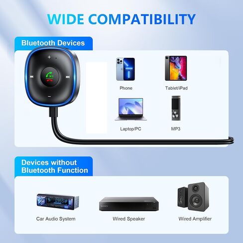 Bluetooth 5.3 Aux Car Adapter, SONRU Bluetooth Receiver for Car [Dual Connection & Mic Noise Cancellation], Aux Adapter with Plug-and-Play for Music/Hands-Free Calls/Stereo Audio in Saudi Arabia