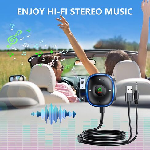 Bluetooth 5.3 Aux Car Adapter, SONRU Bluetooth Receiver for Car [Dual Connection & Mic Noise Cancellation], Aux Adapter with Plug-and-Play for Music/Hands-Free Calls/Stereo Audio in Saudi Arabia
