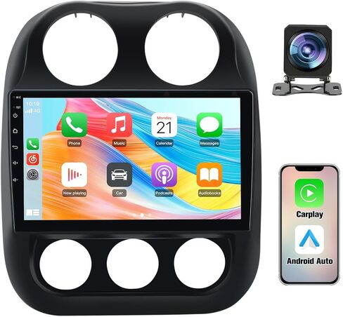 Junsun 8 Core راديو السيارة ستيريو لسيارة Jeep Compass Patriot 2010-2016 شاشة لمس 10 بوصة مع CarPlay لاسلكي Android Auto Bluetooth 5 جيجا هرتز WiFi FM GPS Navigation Camera Backup[4G+64G] in Kuwait