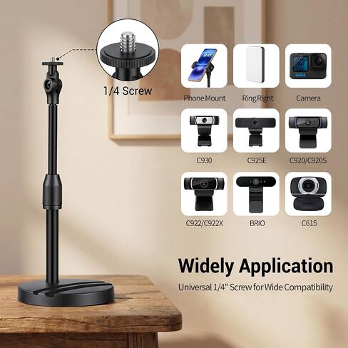 Webcam Stand for Desk with Phone Holder, Table Telescopic Camera Tripod, Webcam Mount Compatible with Logitech Webcam C922 C930e C920S C920 C615 C960 C920x BRIO 4K NexiGo N60, 1/4'' Thread in Saudi Arabia