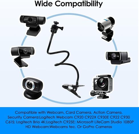 Webcam Stand, Flexible Gooseneck Desk Camera Mount Clamp, Desk Webcam Arm Compatible with Logitech C960 C930e C930 C920 C920S C922x C922 Brio 4K C925e C615, 1/4" Thread in Saudi Arabia