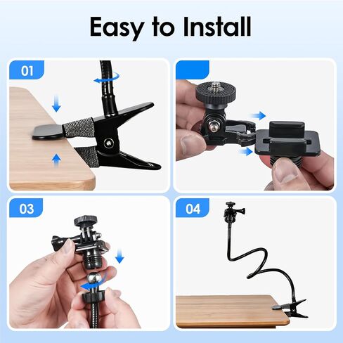 Webcam Stand, Flexible Gooseneck Desk Camera Mount Clamp, Desk Webcam Arm Compatible with Logitech C960 C930e C930 C920 C920S C922x C922 Brio 4K C925e C615, 1/4" Thread in Saudi Arabia