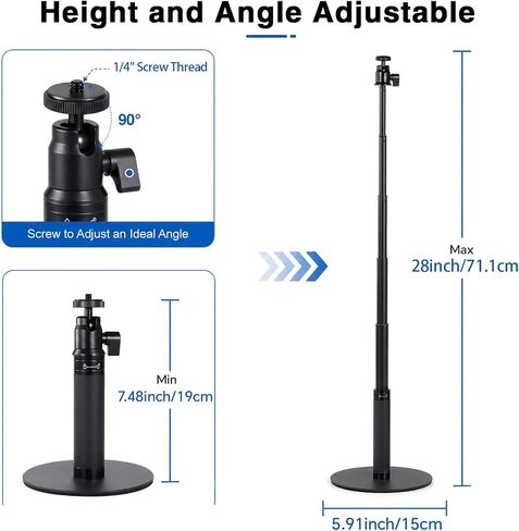 Webcam Stand for Desk, 28" Telescopic Tripod with Phone Holder, Desktop Webcam Mount Compatible with Logitech Webcam C922 C930e C920S C920 C615 C960 C920x BRIO 4K NexiGo N60, 1/4'' Thread in Saudi Arabia