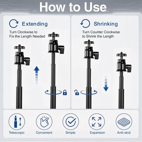 Webcam Stand for Desk, 28" Telescopic Tripod with Phone Holder, Desktop Webcam Mount Compatible with Logitech Webcam C922 C930e C920S C920 C615 C960 C920x BRIO 4K NexiGo N60, 1/4'' Thread in Saudi Arabia