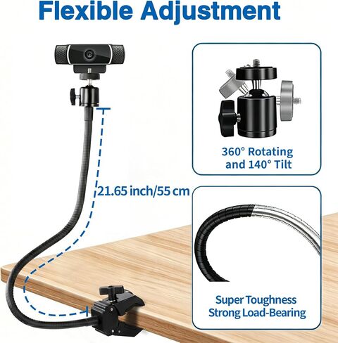 Webcam Stand Mount, Flexible Gooseneck Webcam Arm Stand with Desk Camera Mount Clip Clamp for Logitech C922 C930e C920S C920 C615 C960 C920x Brio 4K NexiGo N60 and More in Saudi Arabia