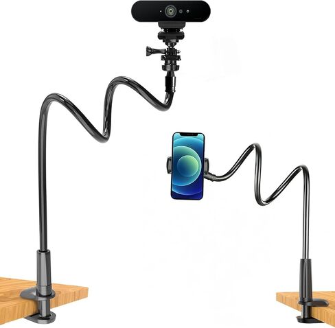 JCWINY Webcam Mount, 39 Inch Webcam Stand for Desk Flexible Gooseneck Computer Camera Stand Arm Clamp with Phone Holder Compatible with Logitech C930e C930 C920 C922x C922 Brio 4K C925e C615 in Saudi Arabia
