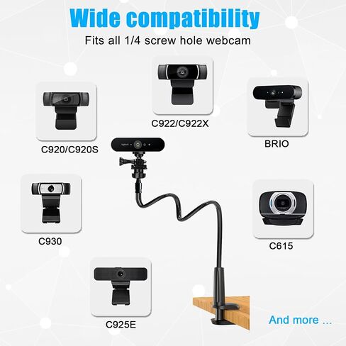JCWINY Webcam Mount, 39 Inch Webcam Stand for Desk Flexible Gooseneck Computer Camera Stand Arm Clamp with Phone Holder Compatible with Logitech C930e C930 C920 C922x C922 Brio 4K C925e C615 in Saudi Arabia
