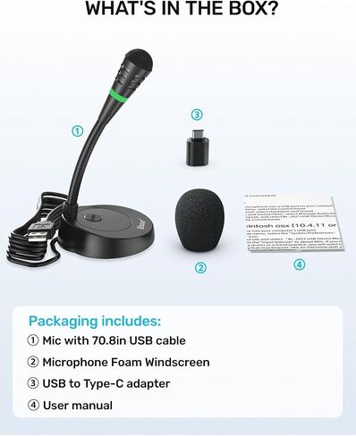 Mic for Mac Mini M4/M4 Pro, USB-C, Plug & Play Desktop, Cardioid Condenser | Custom for Mac Mini M4/M4 Pro, External Small Computer Mic for Laptop, MacBook Pro/Air, Recording, Dictation, Meeting in Saudi Arabia