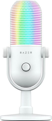 Razer Seiren V3 Chroma 32-Bit DSP، ميكروفون USB-C للكمبيوتر الشخصي وماك، أبيض | معالجة الصوت بتقنية الذكاء الاصطناعي، عزل الضوضاء، النقر لكتم الصوت، ميكروفون مكثف فائق القلب، Chroma RGB، Discord، OBS Studio، Streamlabs in Kuwait