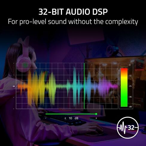 Razer Seiren V3 Chroma 32-Bit DSP، ميكروفون USB-C للكمبيوتر الشخصي وماك، أبيض | معالجة الصوت بتقنية الذكاء الاصطناعي، عزل الضوضاء، النقر لكتم الصوت، ميكروفون مكثف فائق القلب، Chroma RGB، Discord، OBS Studio، Streamlabs in Kuwait