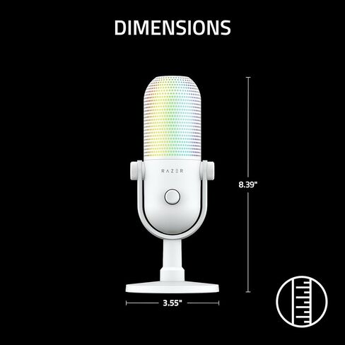 Razer Seiren V3 Chroma 32-Bit DSP، ميكروفون USB-C للكمبيوتر الشخصي وماك، أبيض | معالجة الصوت بتقنية الذكاء الاصطناعي، عزل الضوضاء، النقر لكتم الصوت، ميكروفون مكثف فائق القلب، Chroma RGB، Discord، OBS Studio، Streamlabs in Kuwait