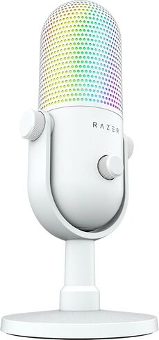 Razer Seiren V3 Chroma 32-Bit DSP، ميكروفون USB-C للكمبيوتر الشخصي وماك، أبيض | معالجة الصوت بتقنية الذكاء الاصطناعي، عزل الضوضاء، النقر لكتم الصوت، ميكروفون مكثف فائق القلب، Chroma RGB، Discord، OBS Studio، Streamlabs in Kuwait