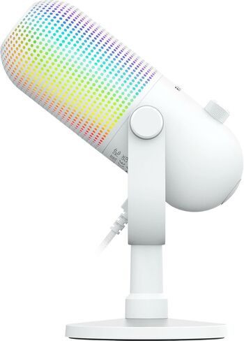 Razer Seiren V3 Chroma 32-Bit DSP، ميكروفون USB-C للكمبيوتر الشخصي وماك، أبيض | معالجة الصوت بتقنية الذكاء الاصطناعي، عزل الضوضاء، النقر لكتم الصوت، ميكروفون مكثف فائق القلب، Chroma RGB، Discord، OBS Studio، Streamlabs in Kuwait