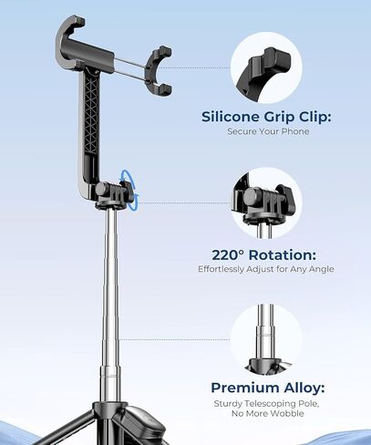 Fuloview 67" Selfie Stick Tripod for iPhone, Lightweight Travel Phone Tripod with Wireless Remote, Extendable Cell Phone Stand for Photography, Video & Live Streaming – Black in Saudi Arabia