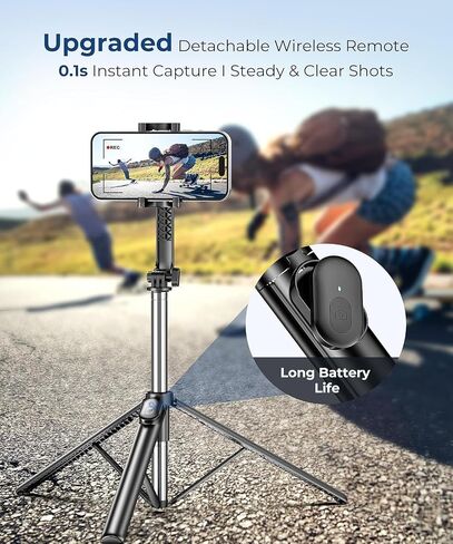 Fuloview 67" Selfie Stick Tripod for iPhone, Lightweight Travel Phone Tripod with Wireless Remote, Extendable Cell Phone Stand for Photography, Video & Live Streaming – Black in Saudi Arabia