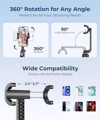 Fuloview 67" Selfie Stick Tripod for iPhone, Lightweight Travel Phone Tripod with Wireless Remote, Extendable Cell Phone Stand for Photography, Video & Live Streaming – Black in Saudi Arabia