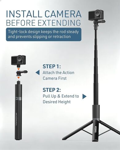 65'' Invisible Selfie Stick Tripod for Insta360 X5/X4/X3/GO 3s/Ace Pro 2/X2 | Auto Pop Open Action Camera Tripod | 2-in-1 Extendable Rod for Luna Ultra/DJI Osmo Pocket 3/4/360/Action 5/4, for GoPro 13/12 in Saudi Arabia