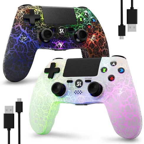 ISHAKO 2 Pack Controller for PS4, Wireless Controller for PS4/Pro/Slim/PC/Mac, Gaming Controller with RGB Lighting, 1000mAh Battery, Double Vibration, 6-Axis Motion Control (Purple&Black, 2Pack) in Kuwait