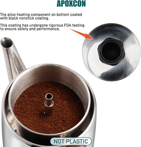 APOXCON Electric Coffee Percolator Stainless Steel Coffee Maker with Two Heat Resistant Glass Knob & Treated Solid Wood Handle Keep Warm Cordless Serve Elegant Design Coffee Pot On/OFF Switch 8 Cup in Saudi Arabia