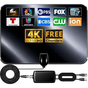 2026 Premium New TV Antenna for Smart TV Indoor Outdoor, 6000+ Miles Long Range Reception Digital TV Antenna for Local Channels with Amplifier Signal Booster, HDTV Antenna HD 8K 4K, 38FT Cable (Black) in Saudi Arabia